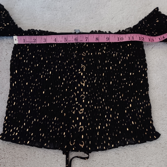 Charlotte Russe ~ Black Metallic Gold Dot Lace-Up Crop Top – 90s Retro - Picture 9 of 14